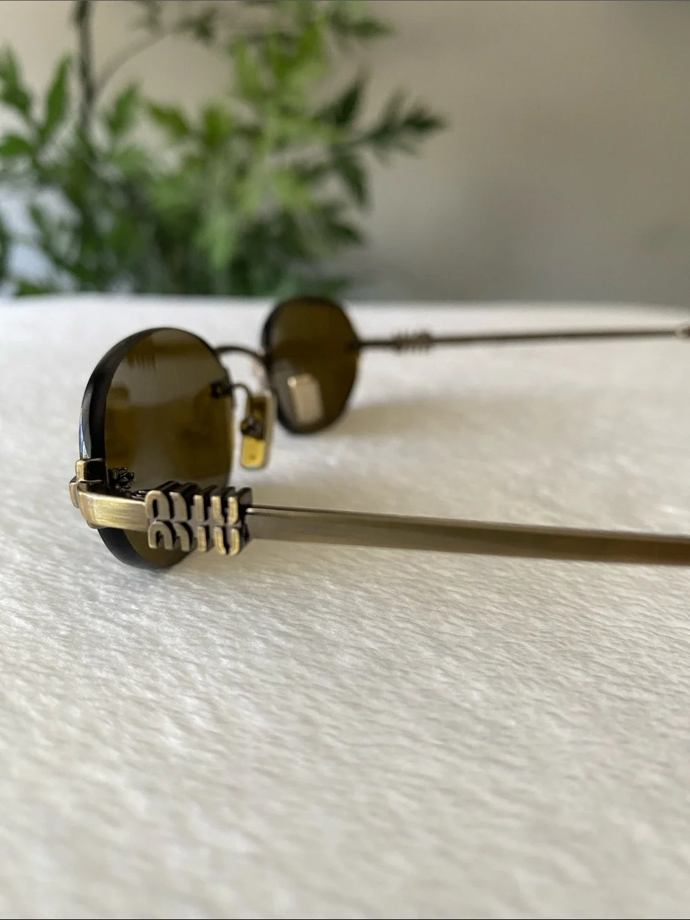 Miu Miu Rimless Narrow Oval Sunglasses | SMUA54, Old Gold/Dark Brown